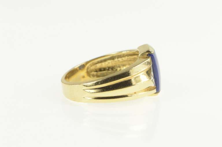 14K Yellow Gold 1960's Syn Sapphire Diamond Accent Men's Ring
