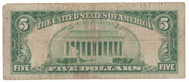 1963 Red Seal $5 Five Dollar United State Bank Note