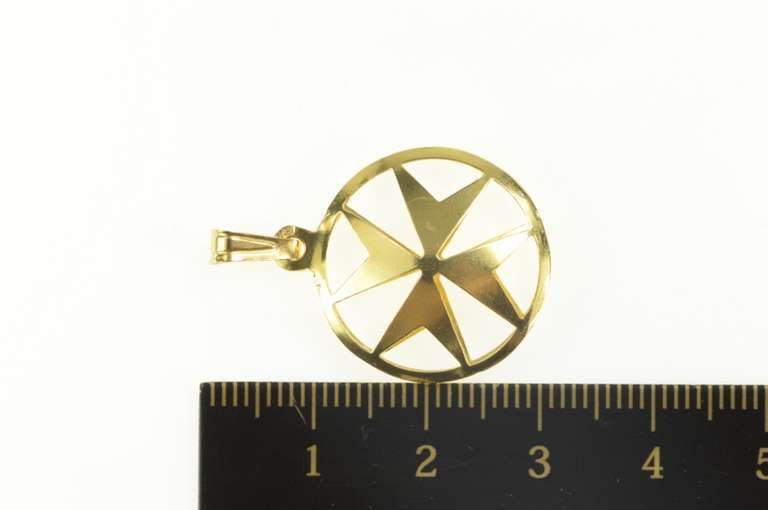 18K Yellow Gold Compass Chevron Cross Pattée Symbol Pendant