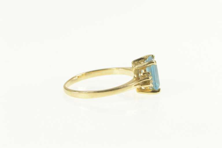 14K Yellow Gold Emerald Cut Blue Topaz Diamond Classic Ring