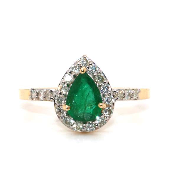 14kt Yellow Gold, Emerald, & Diamond Cocktail Ring