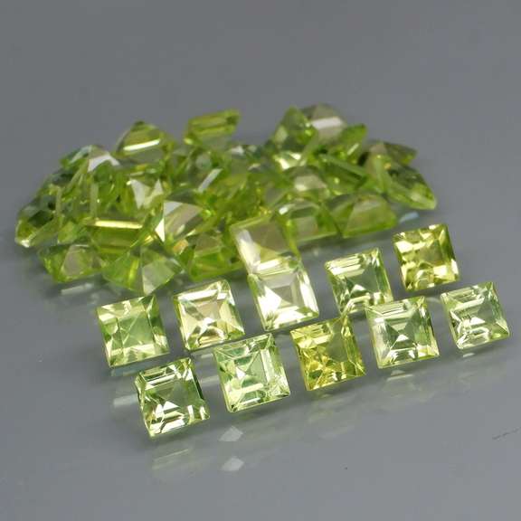 Princess cut! Unheated! 6.52ct Peridot set