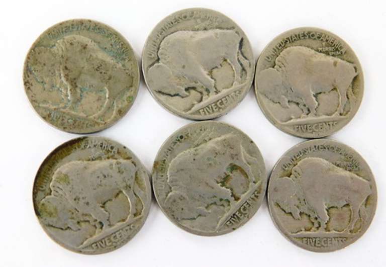 6 U.S. Buffalo Nickels, All 1913-D