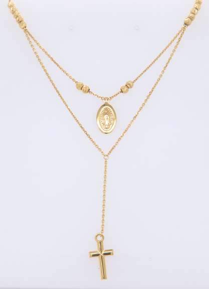 Italian 14KT Yelow Gold Beautiful Celestial Moon Lariat Style Rosary Necklace