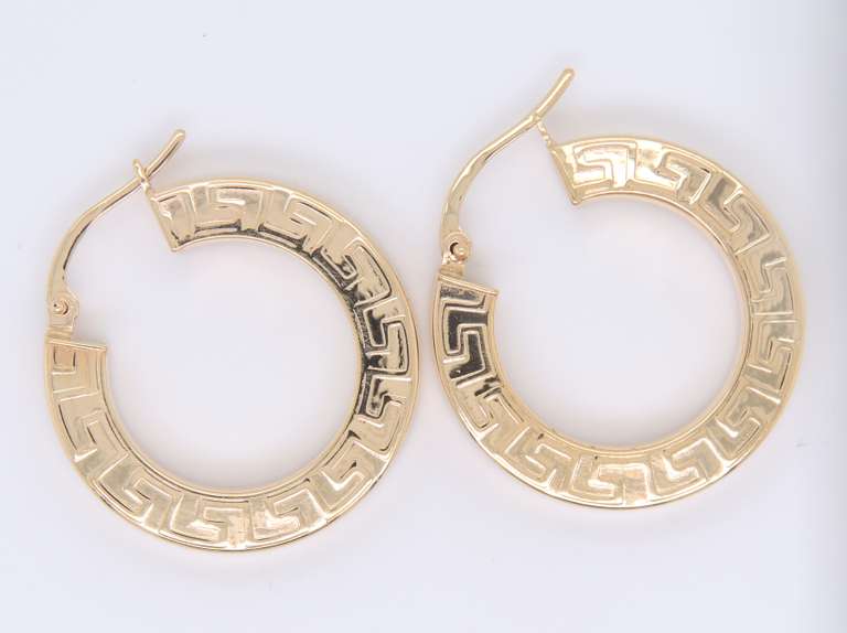Nice Yellow Gold Greek Key Hoop Earrings