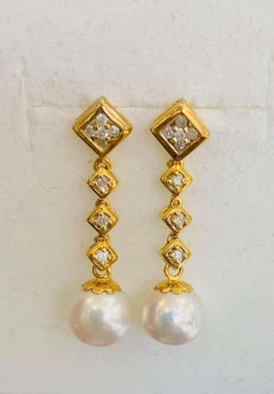 14kt Yellow Gold, Pearl, & Diamond Earrings