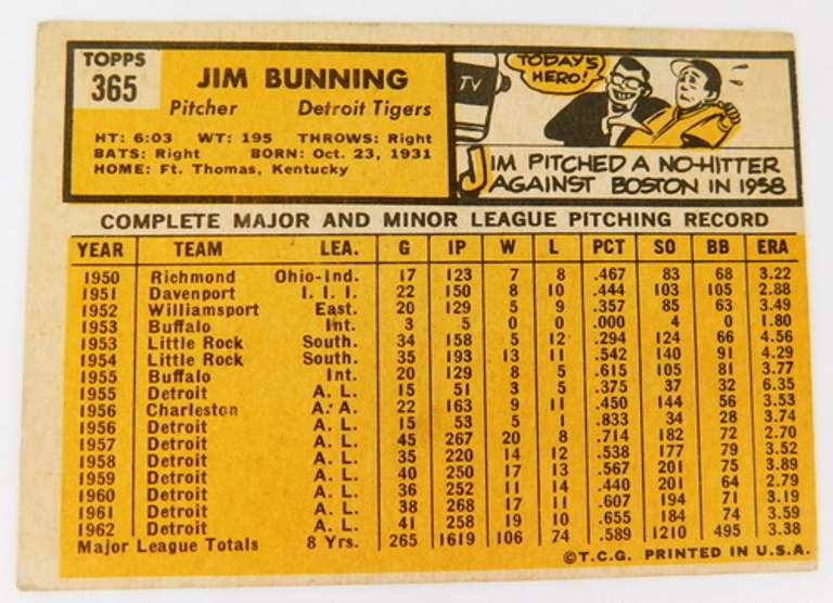 Jim Bunning 1963 Baseball Card