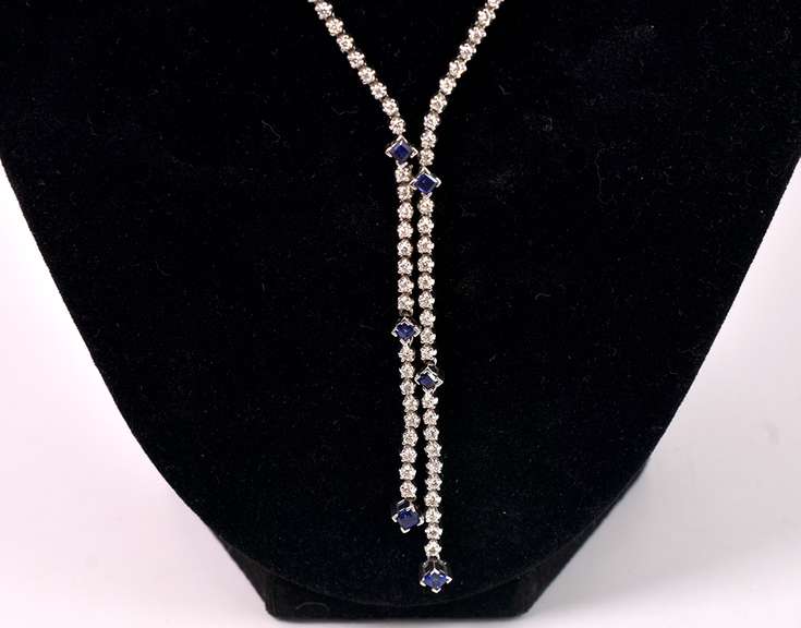 Dazzling Diamond and Sapphire Lariat Necklace in 14K White Gold