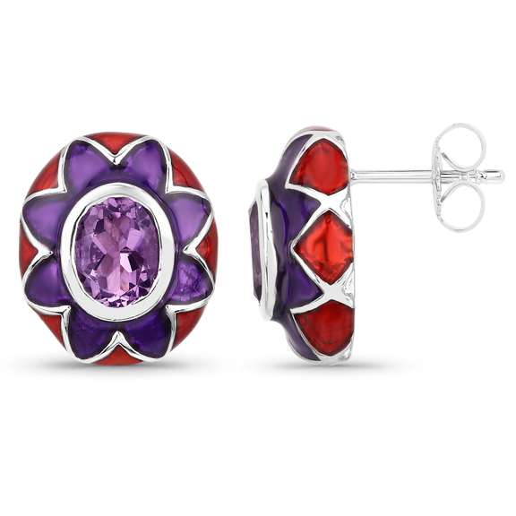 Plated Rhodium 2.30ctw Amethyst and Diamond Earrings