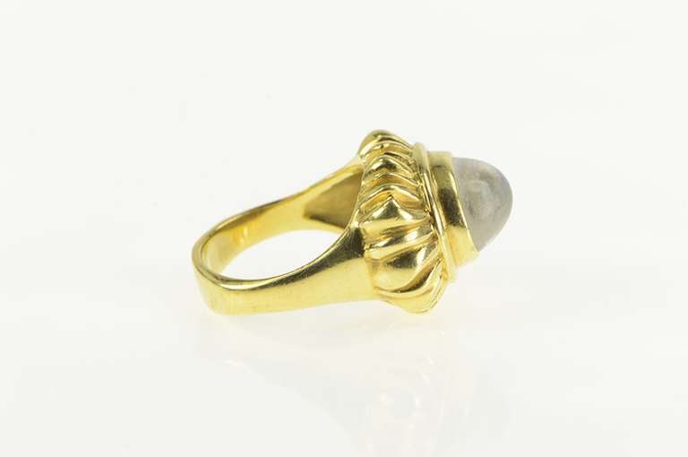 18K Yellow Gold 5.95 Ct Moonstone Sunflower Ornate Statement Ring