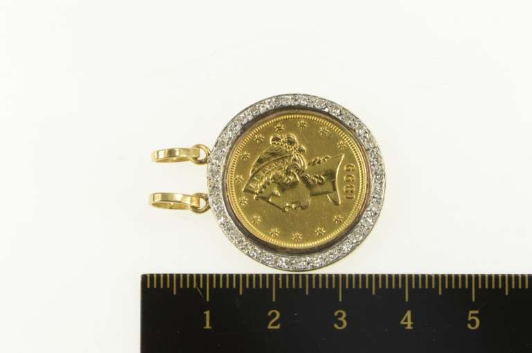 18K Yellow Gold 0.51 Ctw Diamond Halo 1899 Gold Eagle Coin Pendant