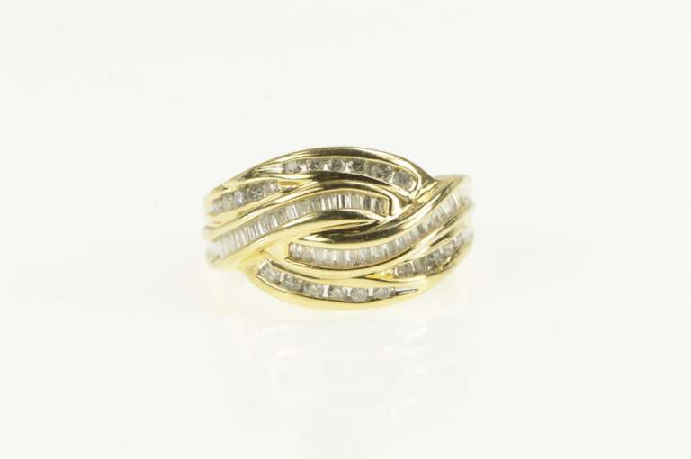 14K Yellow Gold 0.64 Ctw Wavy Curvy Bypass Domed Band Ring
