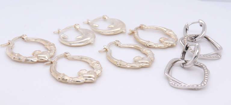 Group Lot of 4 Vintage 925 Sterling Silver Hoop Earrings