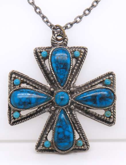 Turquoise Cross Pendant on Chain Necklace