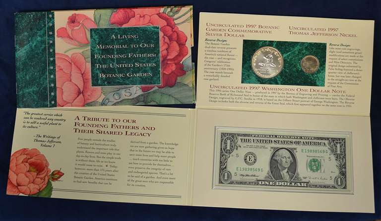 1997 United States Botanic Garden Coinage And Currency Set OGP