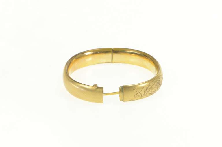 Gold Filled Scroll Engraved Retro Statement Bangle Bracelet