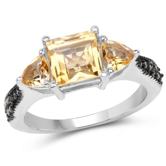 Plated Rhodium 2.55ctw Citrine and Diamond Ring