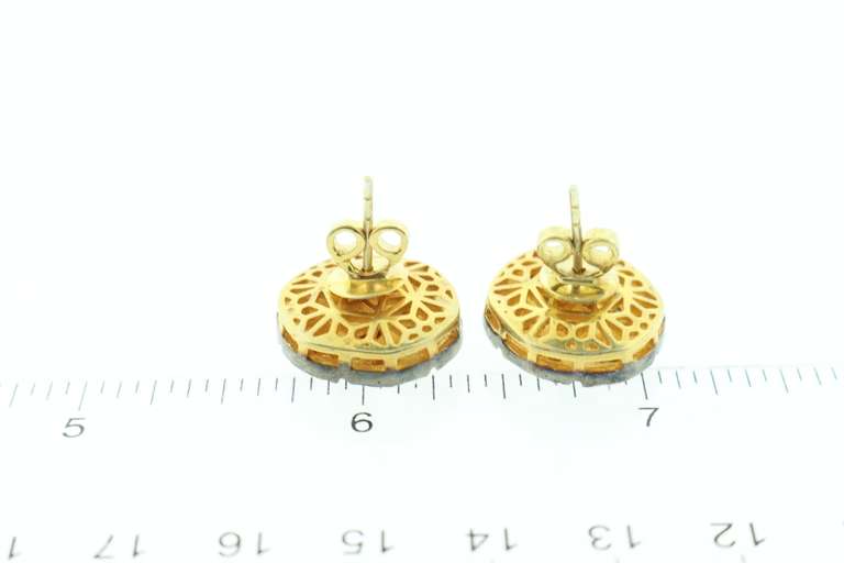 Pierced Mine Cut Diamond Halo Earrings with Gold Plated Silver