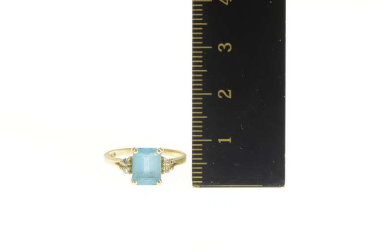 14K Yellow Gold Emerald Cut Blue Topaz Diamond Classic Ring