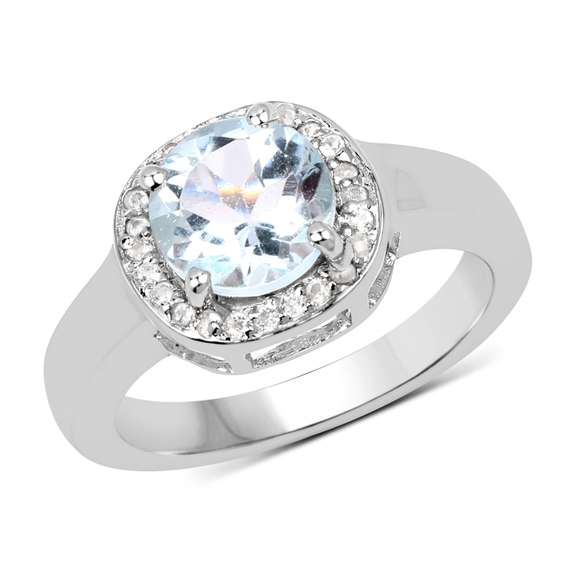 Plated Rhodium 2.25ct Blue Topaz and White Topaz Ring