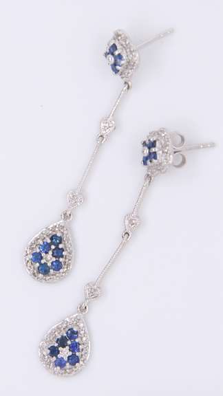 Sparkling White Gold Sapphire and Diamond Dangle Earrings