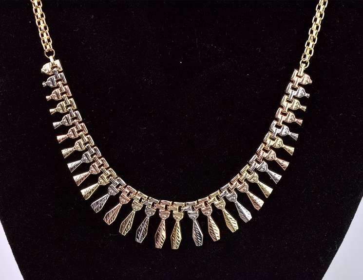 Elegant Fringe Necklace in Tri-Color Gold