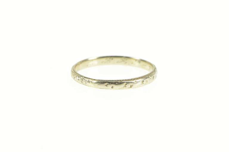 14K White Gold 2.4mm Art Deco Ornate Floral Wedding Band Ring
