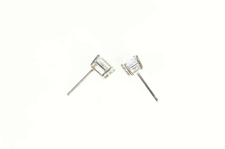 14K White Gold Emerald Cut Aquamarine Solitaire Stud Earrings
