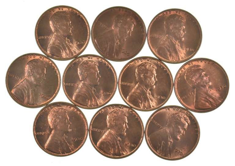 Lot of (10) 1930 BU Lincoln Wheat Cents Partial Roll