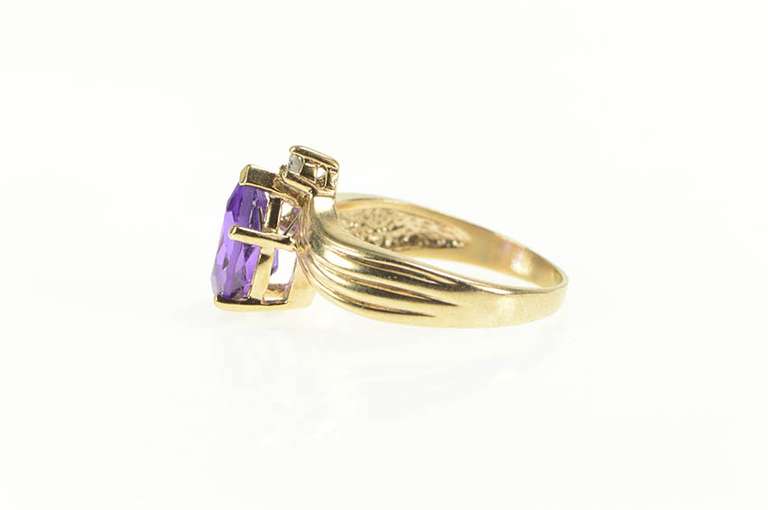 10K Yellow Gold Pear Amethyst Diamond Accent Chevron Ring