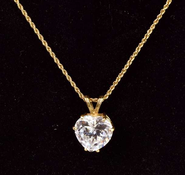 Sparkling Heart CZ Pendant Necklace in 14K Yellow Gold