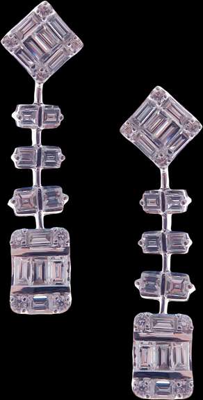 Long 18k White Gold Dangling Diamond Stem Earrings