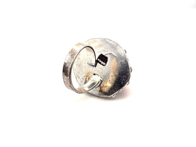 Statement Ovular Red Coral Tibetan Silver Floral Energy Design Ring