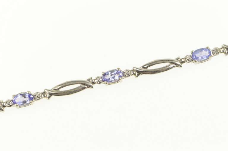 10K White Gold Oval Tanzanite Diamond Accent Loop Tennis Bracelet