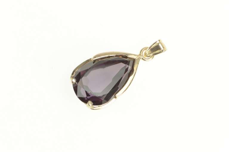 14K Yellow Gold Pear Amethyst 1950's Classic Statement Pendant