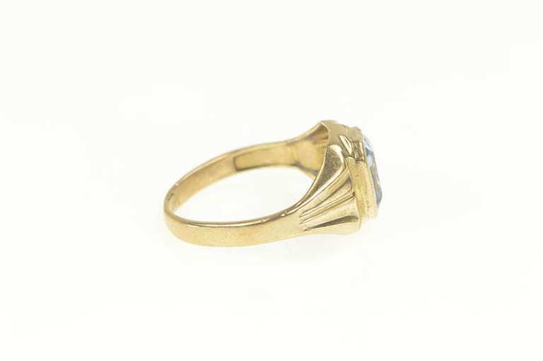 10K Yellow Gold Bezel Set Simulated Blue Sapphire Vintage Ring
