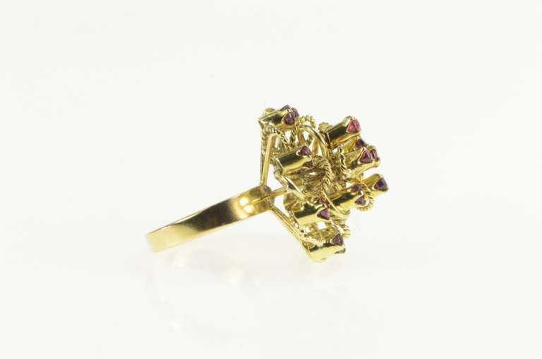 12K Yellow Gold 2.10 Ctw Natural Ruby 1960's Petal Cocktail Ring