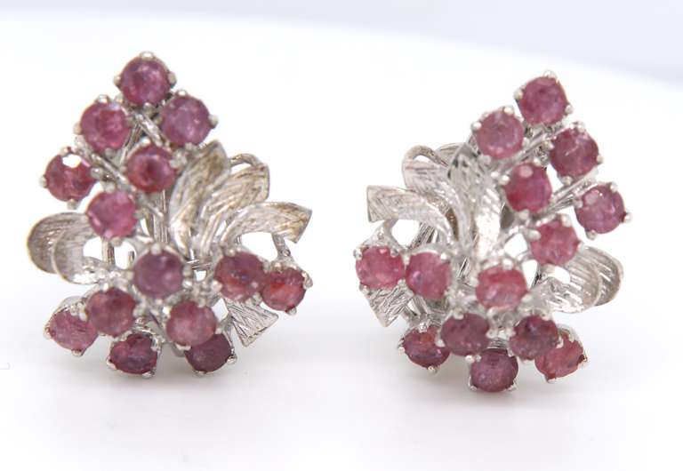 Vintage Sterling Silver Gemstone Flower Style Earrings