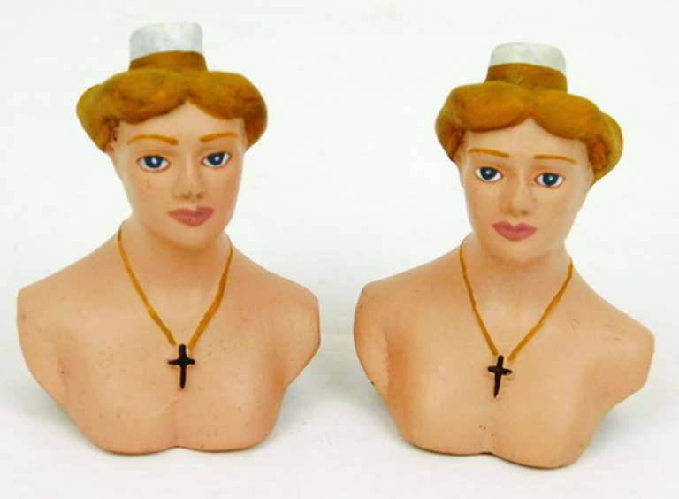 2 Vintage French Convent Nurse Busts
