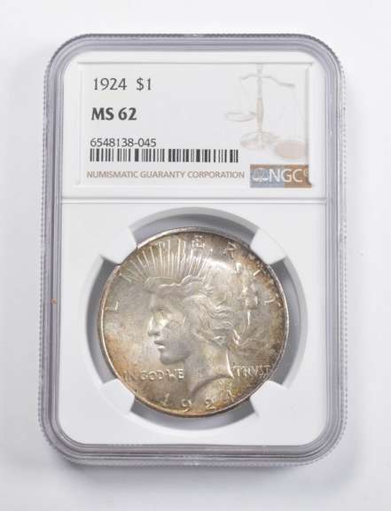 MS62 1924 Peace Silver Dollar NGC - Fantastic Color