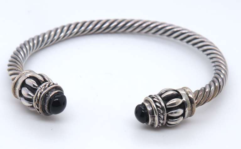 Vintage Sterling Silver Black Onyx Cuff Bangle