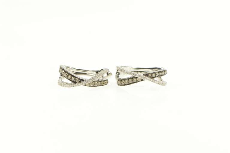 14K White Gold LeVian Criss Cross Diamond Oval Hoop Earrings