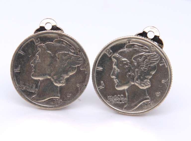 Vintage Sterling Silver 1937, 1941 Mercury Dime Earrings