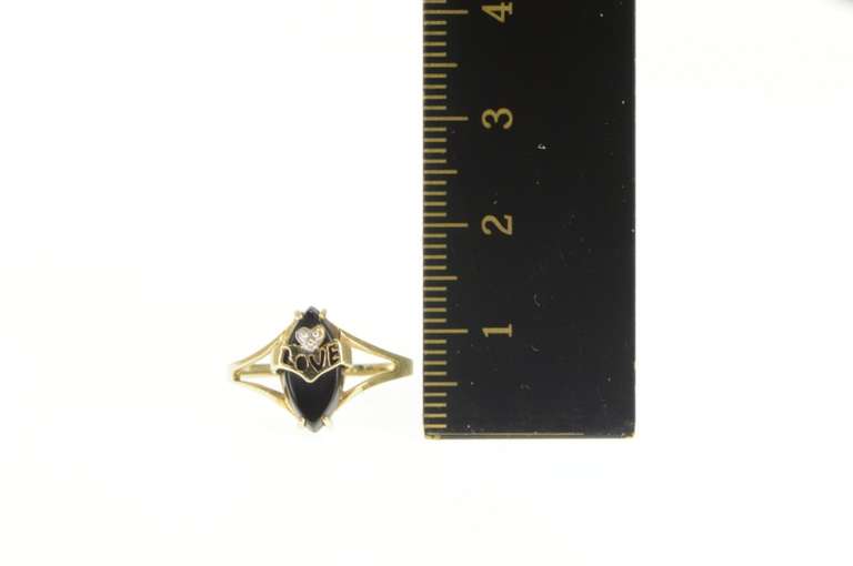 10K Yellow Gold Black Onyx Diamond Love Banner Cut Out Ring