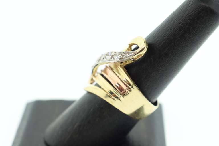 LADIES LARGE 14K TRI COLOR CZ RING