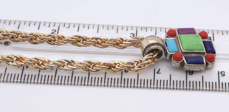 Vintage Sterling Silver Multi Gemstone Pendant on Chain