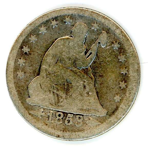 1853 Arrows and Rays Liberty Seated Quarter
