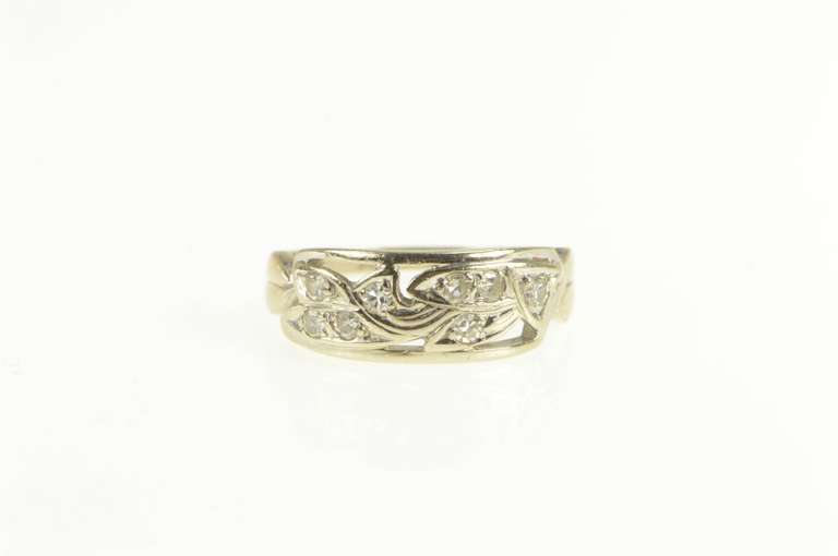 14K White Gold 0.25 Ctw 1940's Diamond Ornate Scroll Band Ring