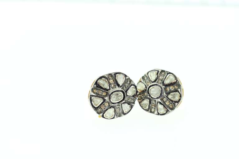 Pierced Mine Cut Diamond Halo Earrings with Gold Plated Silver