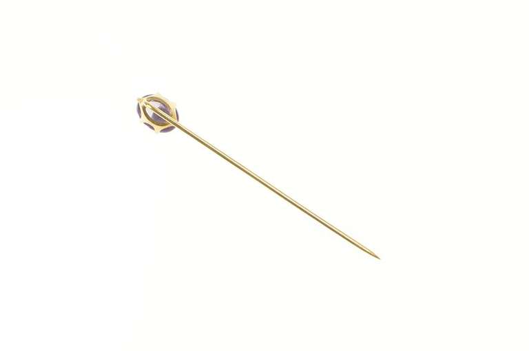 10K Yellow Gold Victorian Oval Amethyst Cabochon Ornate Stick Pin